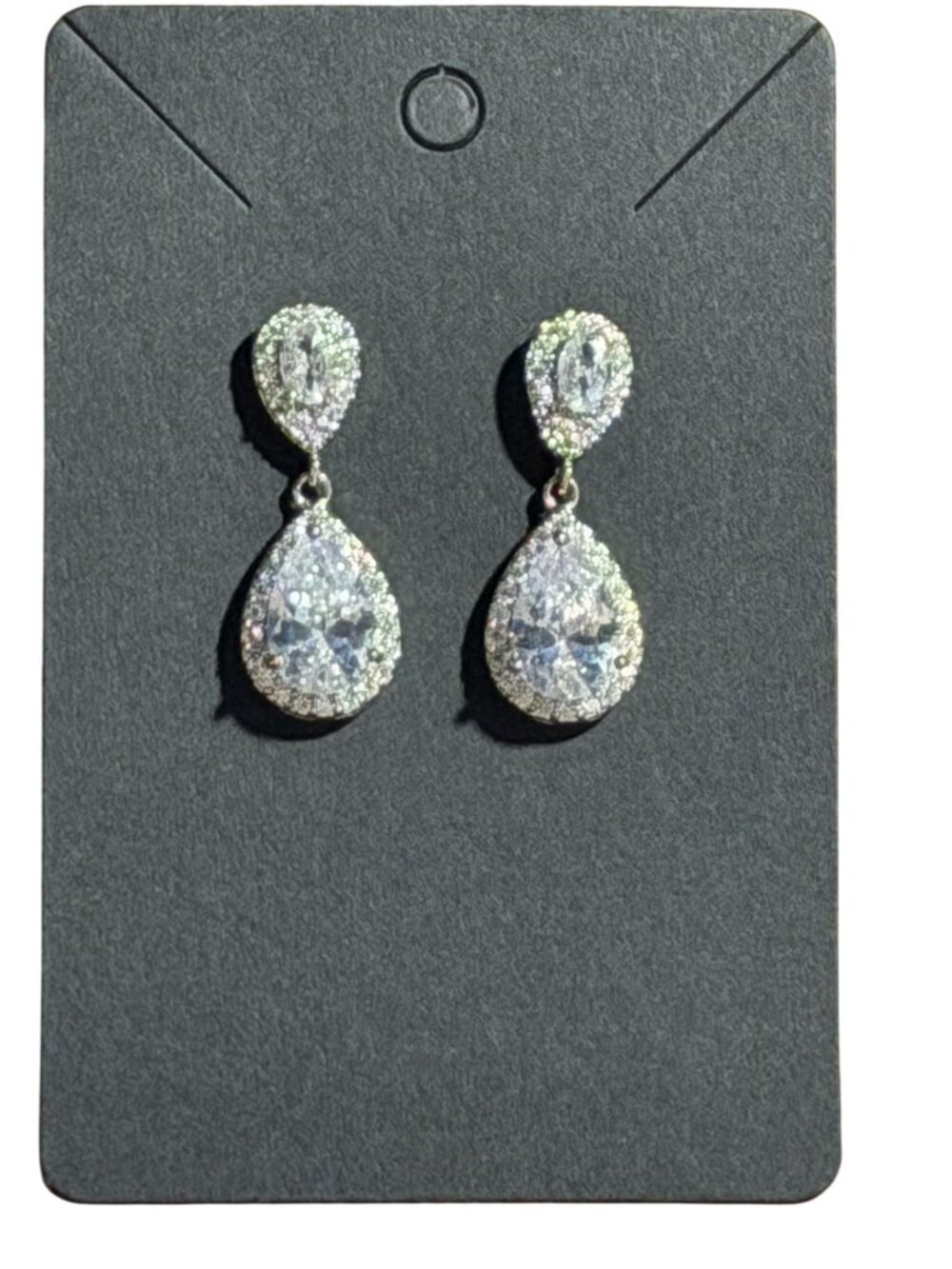 Silver Crystal Teardrop Dangle Drop Earrings